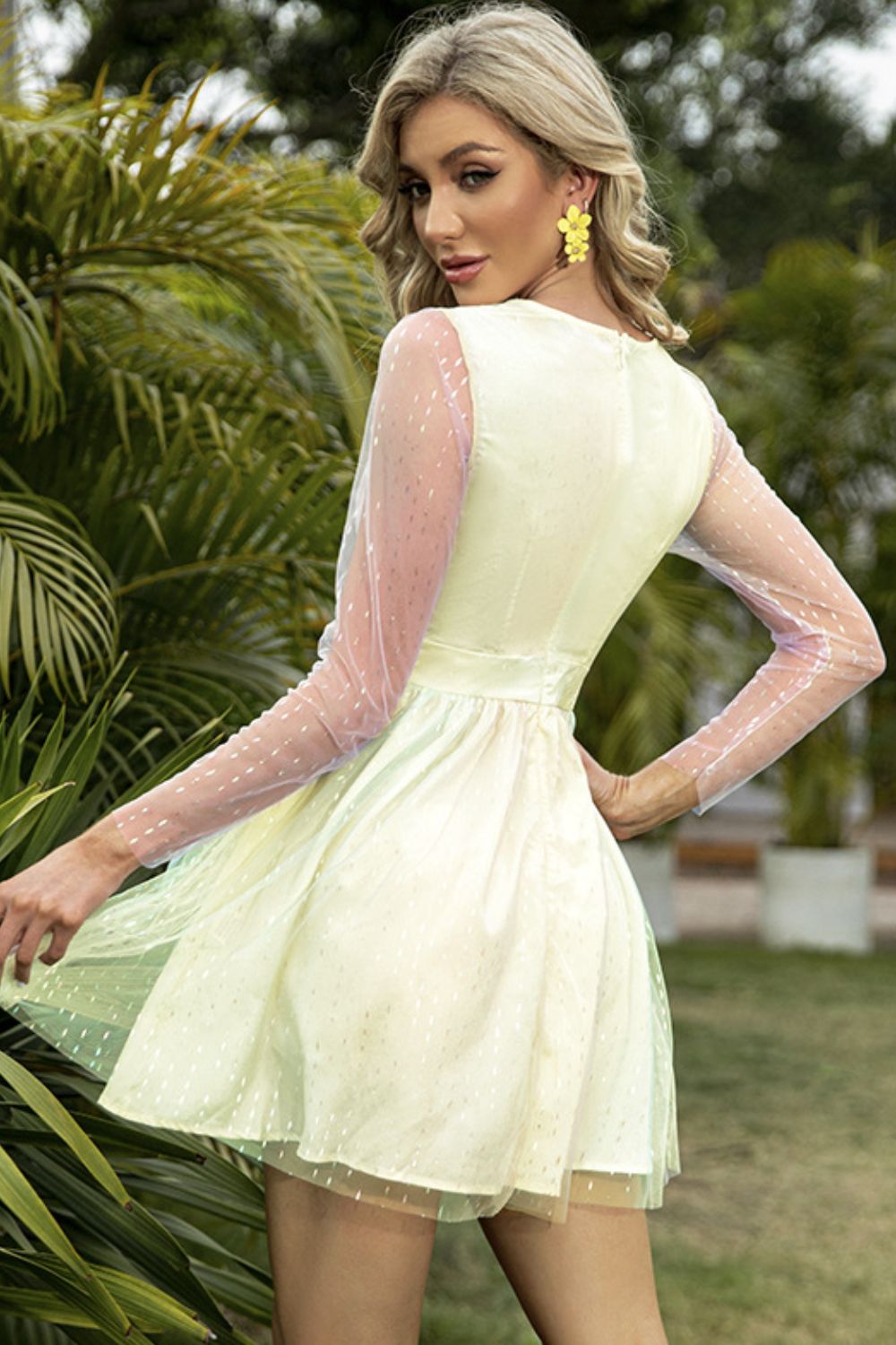 Glitter Organza Long Sleeve A-Line Dress