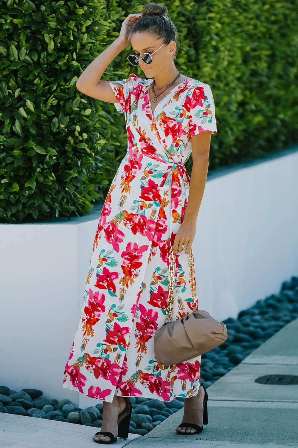 Floral Split Short Sleeve Maxi Dress