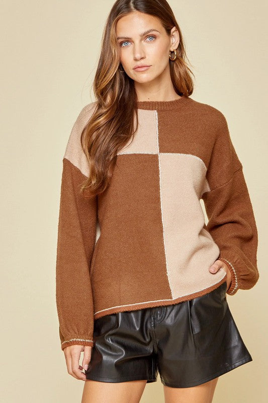 Andree by Unit Full Size Run Color Block Dropped Shoulder Sweater