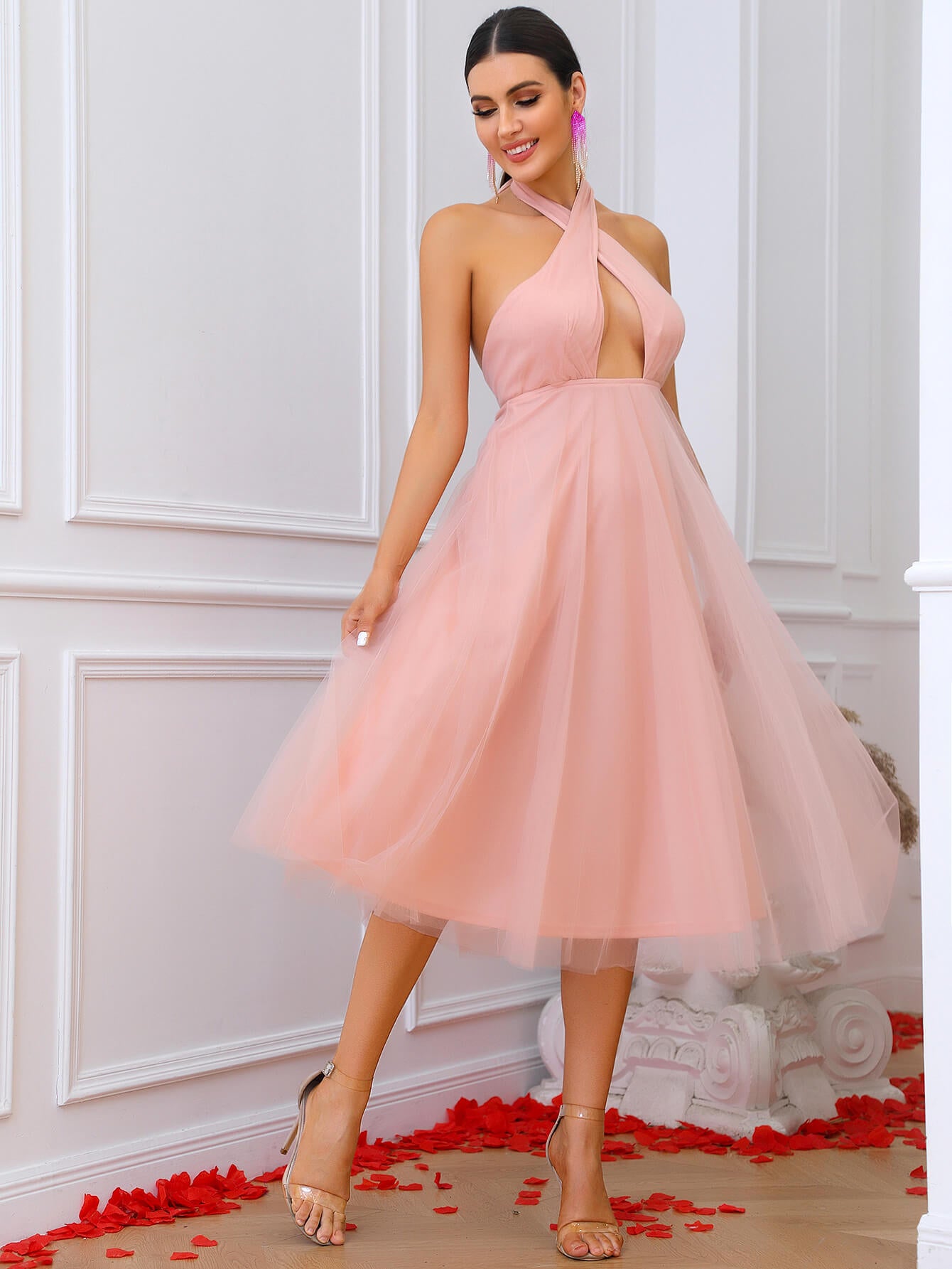 Halter Neck Backless Tulle Dress