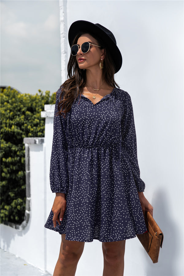 Polka Dot Tie Neck Dress