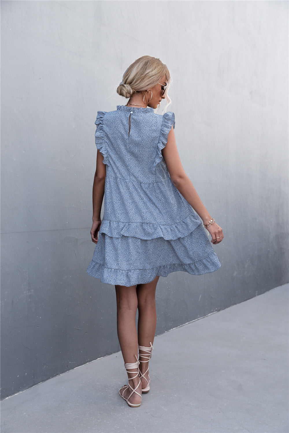 Printed Ruffle Shoulder Mini Dress