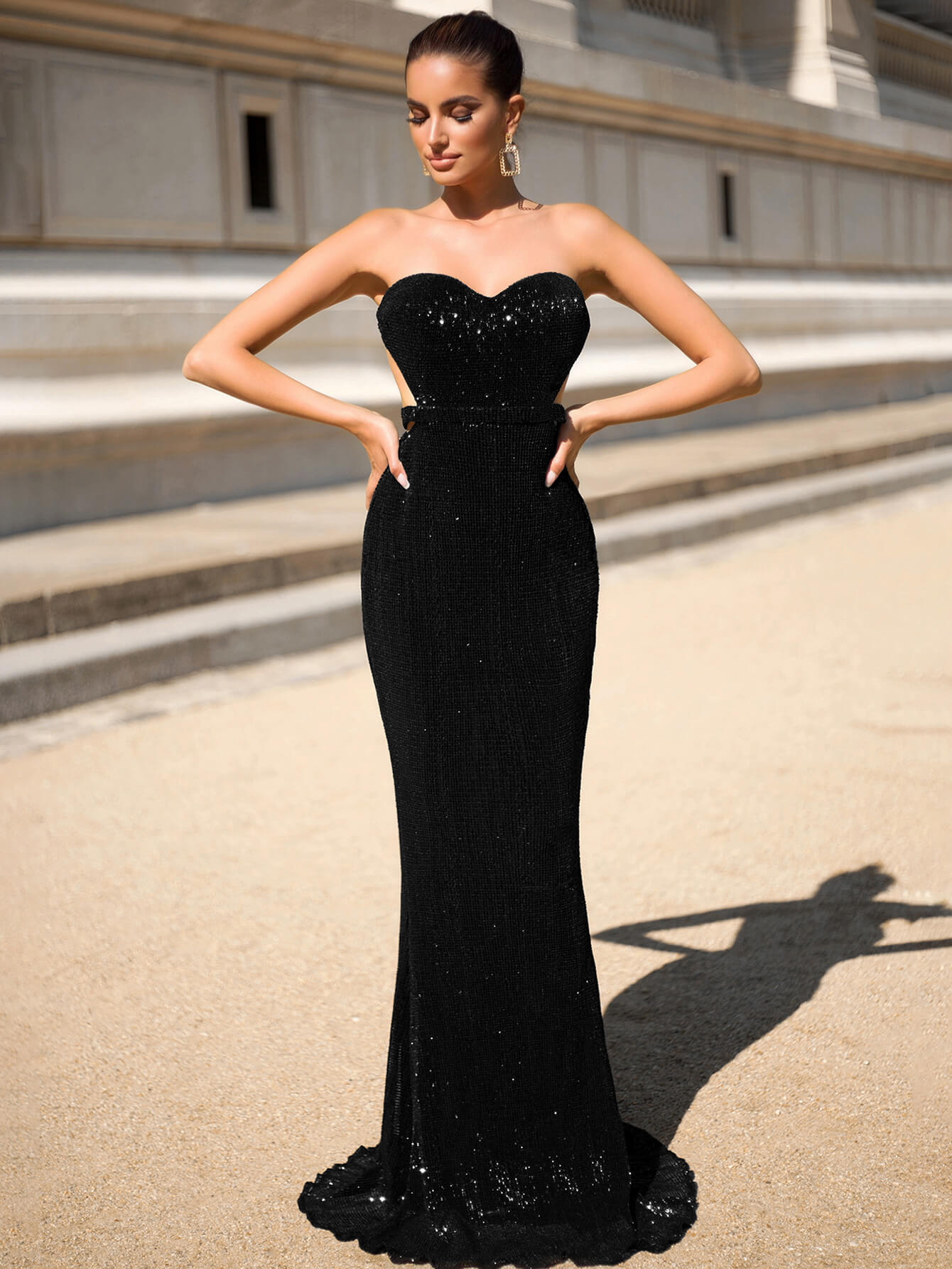 Contrast Sequin Strapless Backless Dress