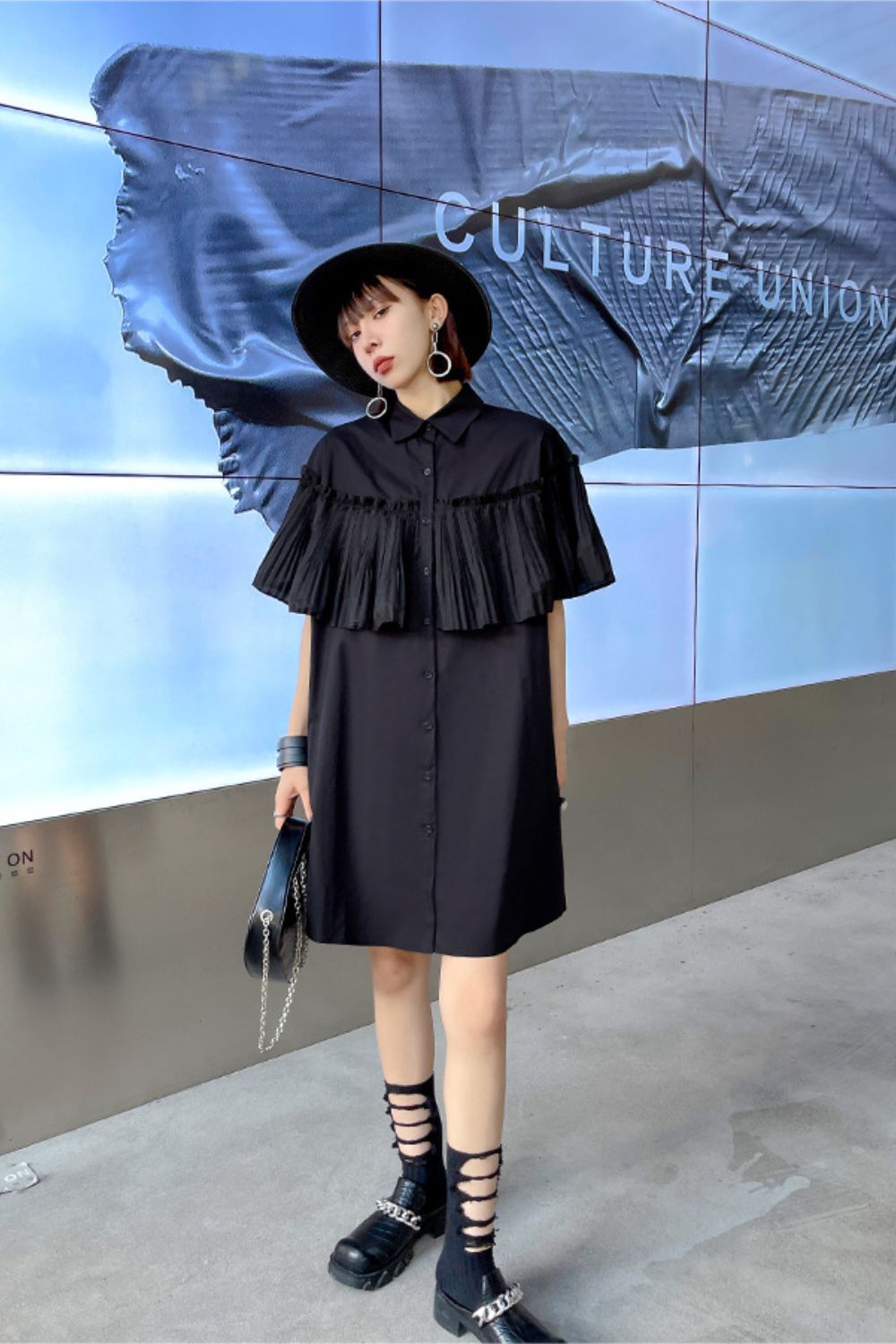 Button Down Pleated Shirt Dress