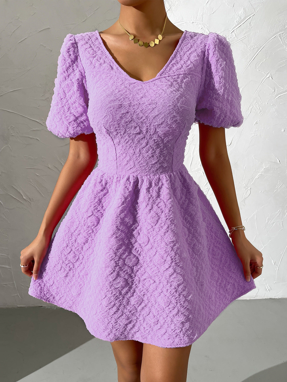 A-Line Puff Sleeve Mini Dress