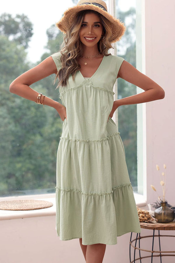 Frill Trim V-Neck Sleeveless Dress