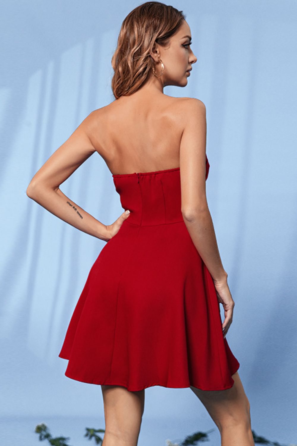 Off-Shoulder Pleated A-Line Mini Dress