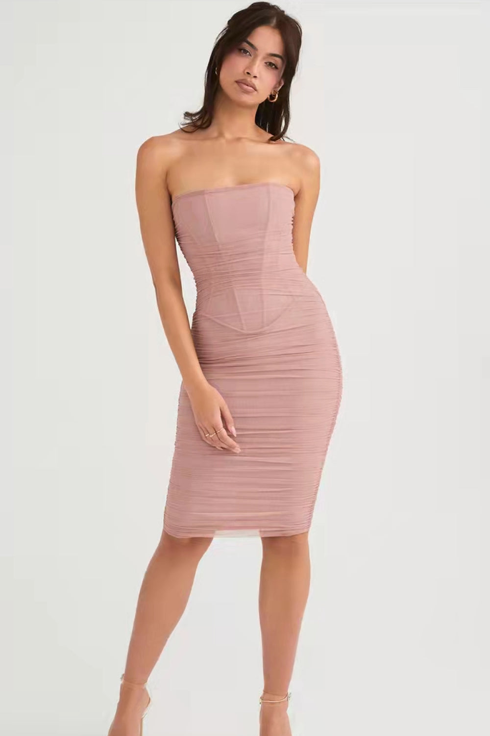 Ruched Strapless Zip-Back Bodycon Dress