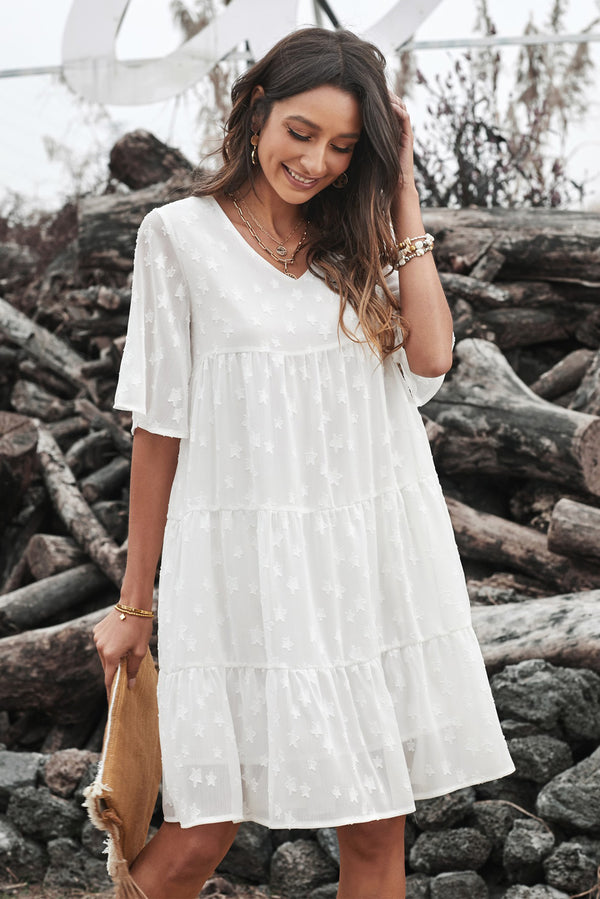 V-Neck Tiered Babydoll Lace Dress