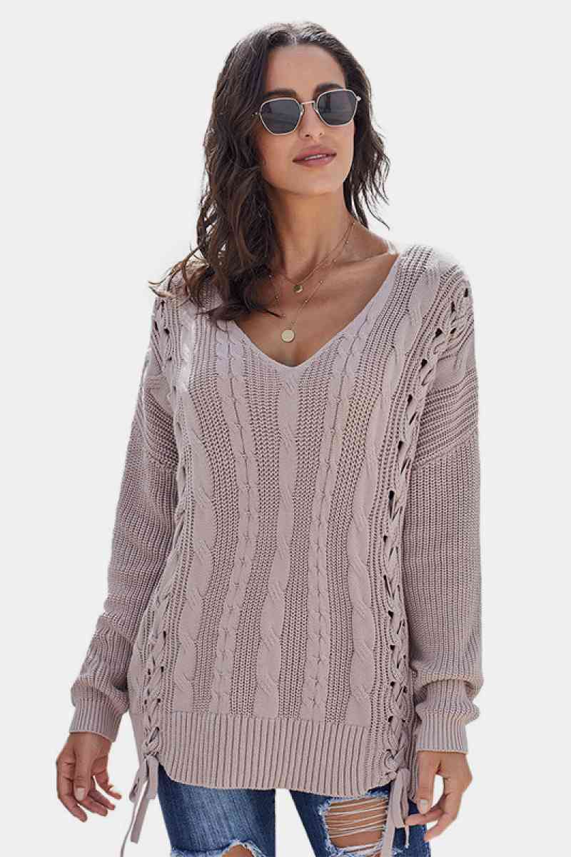 Drawstring Detail Cable Knit Sweater