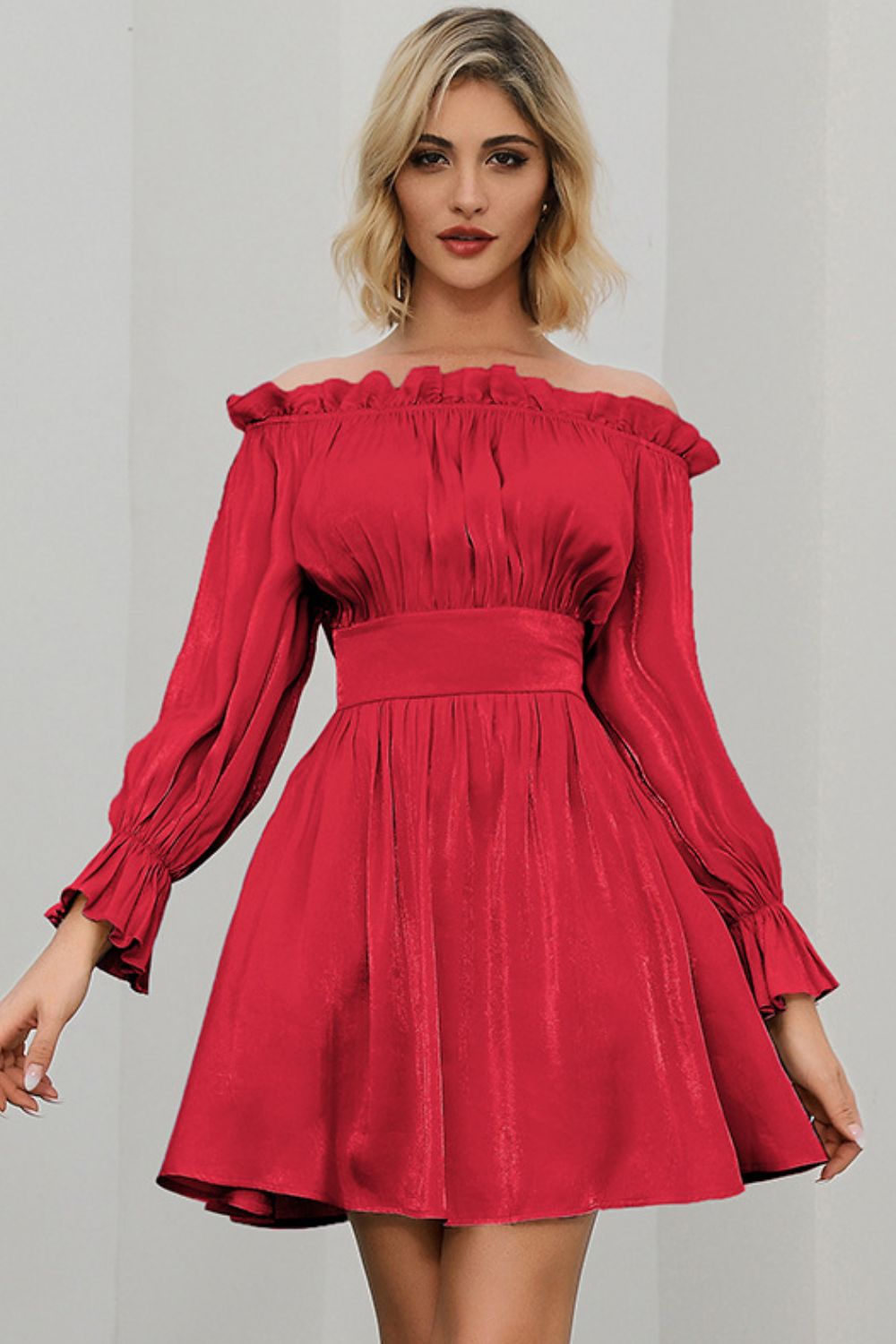 Off-Shoulder Frill Trim Mini Dress