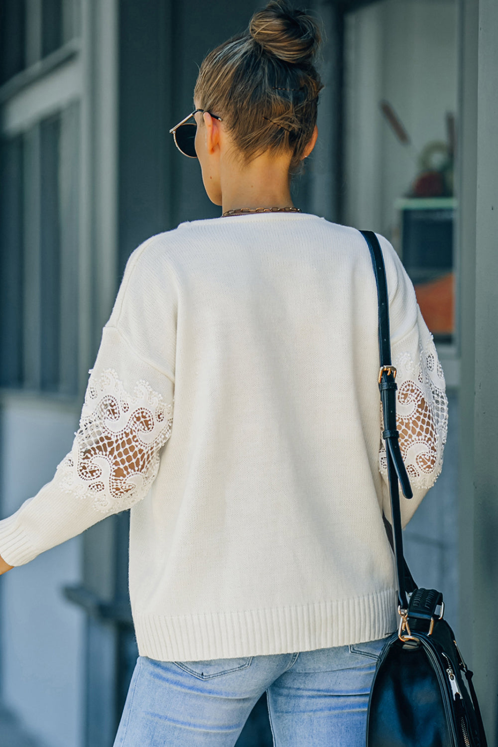 Lace Sleeve Drop Shoulder Sweater