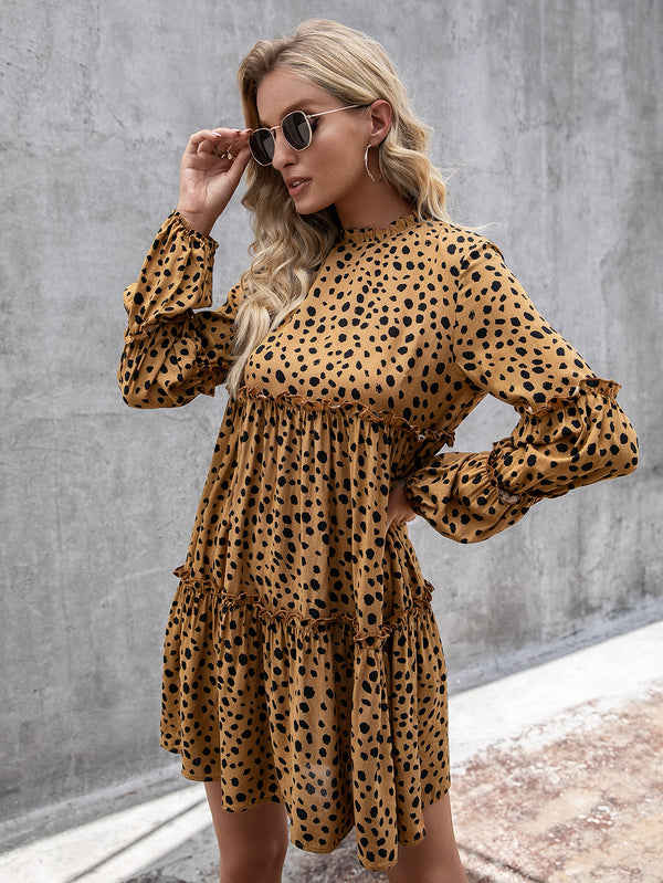 Animal Print Ruffled Bell Sleeve Dress