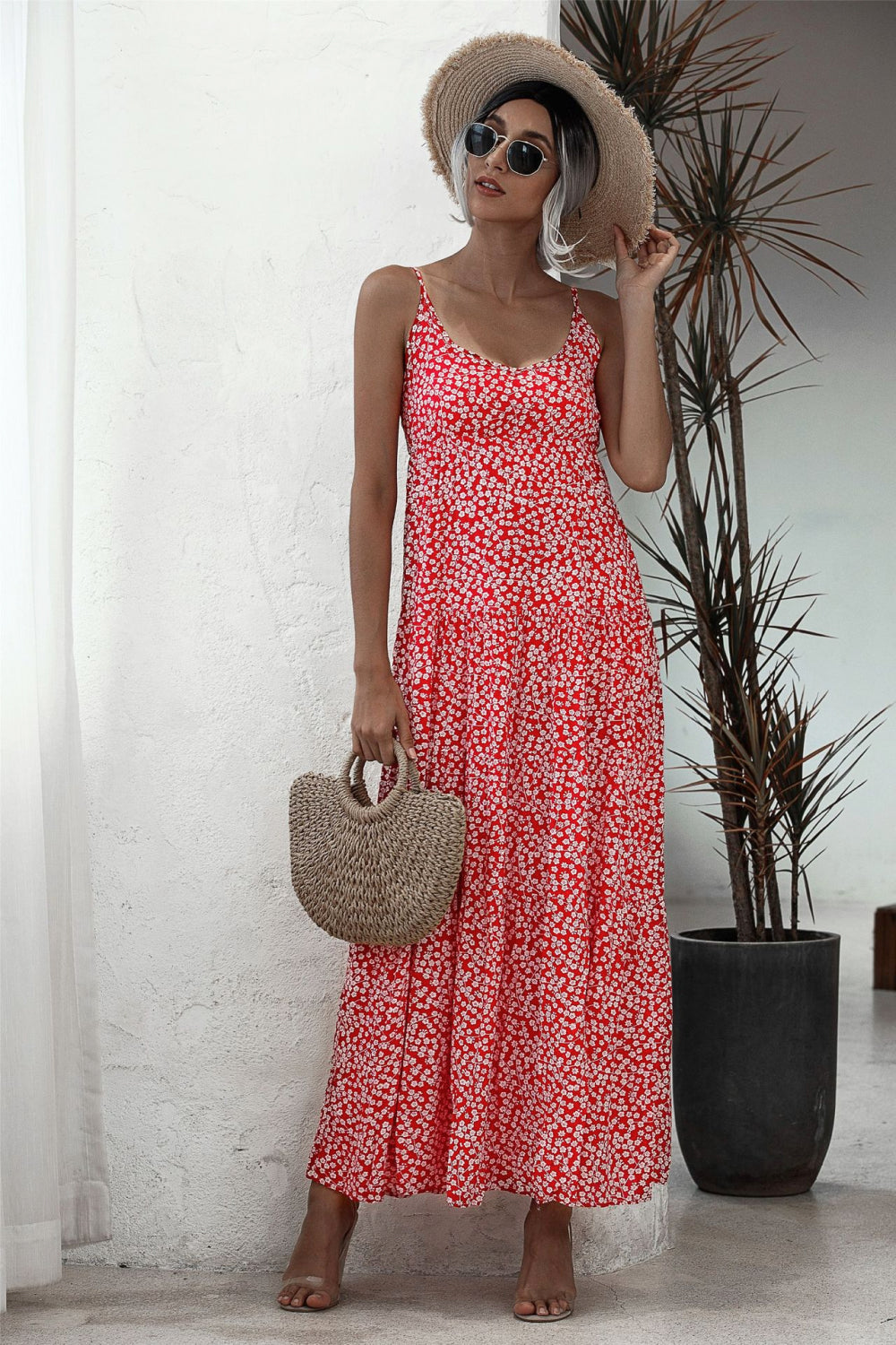 Ditsy Floral Backless Maxi Dress