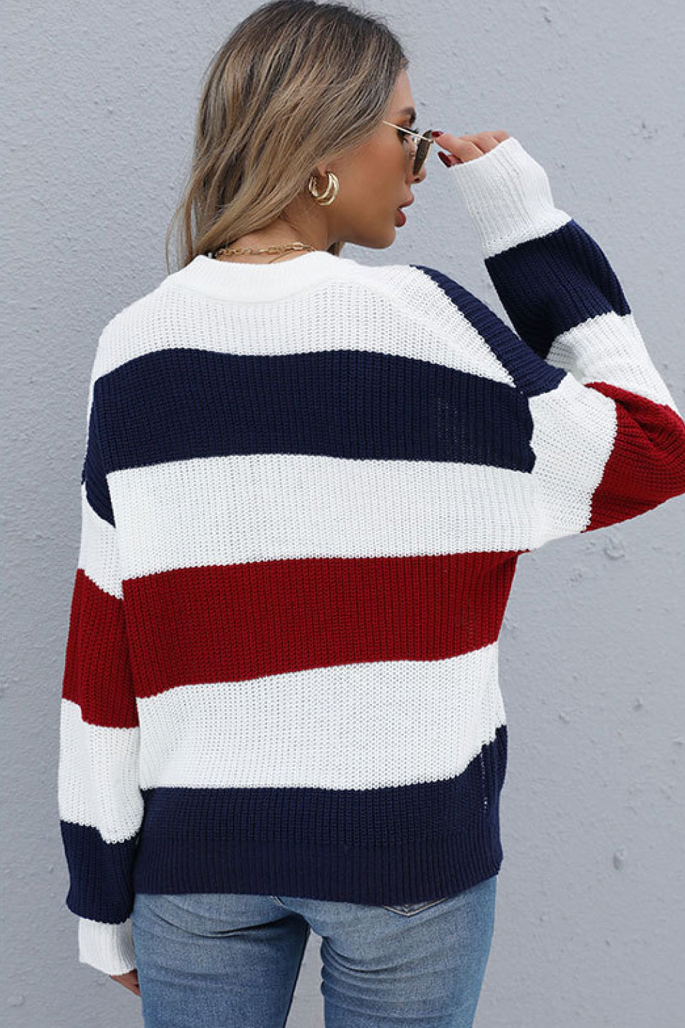 Color Block Long Sleeve Ribbed Sweater